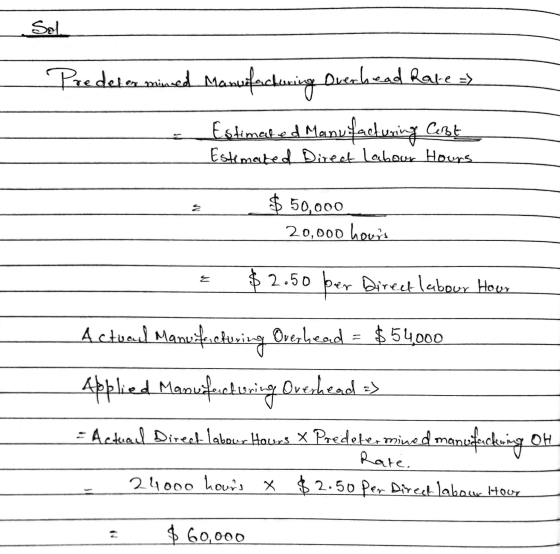 - Sel Predelen minded Manufacturing Duechead Raleo) Estimated Manufacturing Cost Estimated Direct labour Hours a $ 50,000 - 2