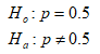 H: p=0.5 H: p=0.5