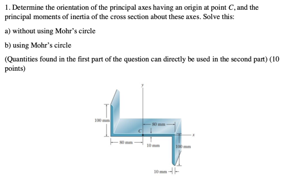 1. Determine the orientation of the principal axes having an origin at point C, and the principal moments of inertia of the c