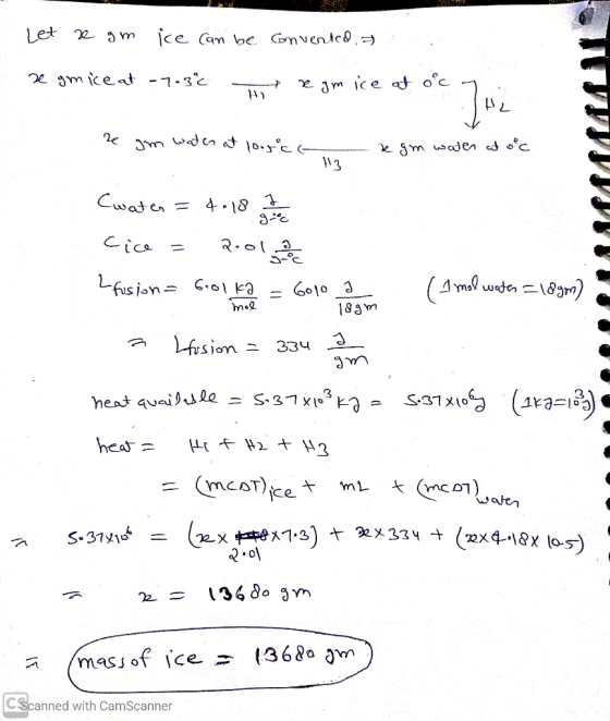 Let e gm ice can be e gmice at -7.3c converted, a xe gmice at ocy. re gm water at 1000cc ke gm water at occ 13 Cwatan = 4.18