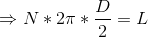 \Rightarrow N*2\pi*\frac{D}{2}=L