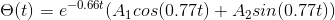 e(t) = -0.66 (Alcos(0.77t) + A sin(0.77t))