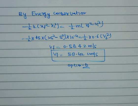 By Energy conservation 1kCxf2 Xi) = 1 ml pery - 4 x 45 (15² - 5x104_1280.6(V.2) Uf = 0.58 42 mls. TE= 58.42 ums орт» = D