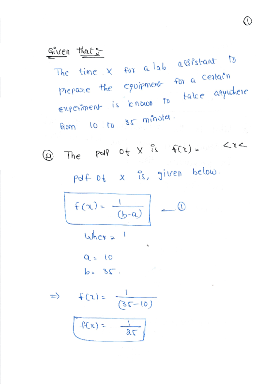 Given that The time x for a lab aistant o hepane the o a Ceilacn is cnou TD talce anychee pdf.04 x 。, given below (b-a) 35-10
