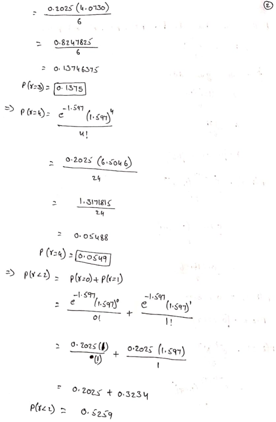 0.2025 (4.0730) = 0.8247825 0.13746375 P[=3) = (0.1375) => p (8-4)= e 1.597 (1.san) UI = 0.2025 (6.5046) 1.3171815 24 30.054