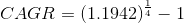 CAGR = (1.1942)^\frac{1}{4} - 1