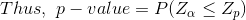Thus,\ p-value=P(Z_{\alpha}\leq Z_p)