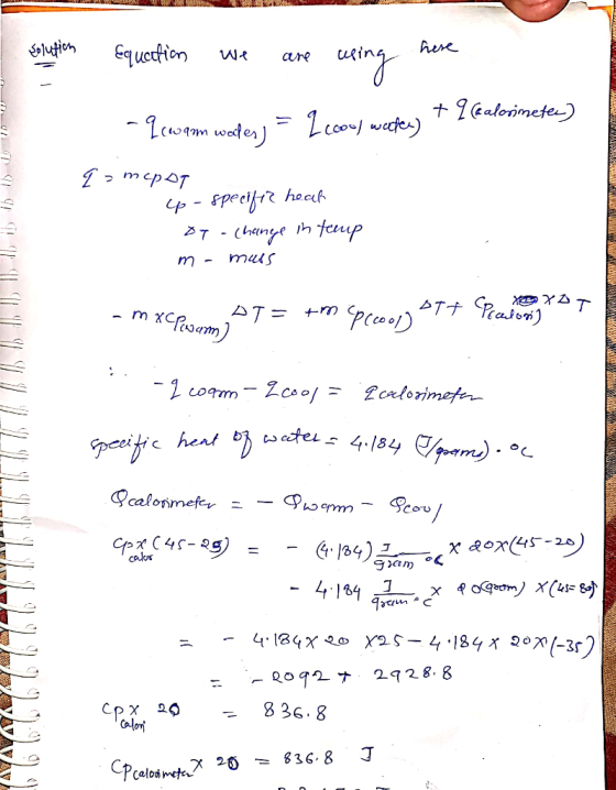 BMW solution Equation we are here are using q kalorimeter) I lib. ib. ibt e t -9 wam walen) = 1.600) werfen) q=mepot р - хрес