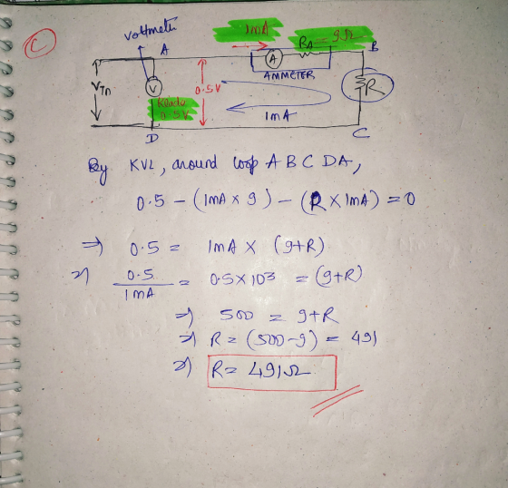 Votmal A Jnod BA 9J2 AMMETER 0.CV Raado D-5V ImA D KVL , ansund (1MA x 3 0.5 (RX ImA)= 0 ImA x (9+R) 9tR) 0.5 0 S 0-SX 103 IM