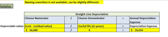 Naming covention is not available, can be slightly different: solution: Straight-Line Depreciation Choose Denominator Choose