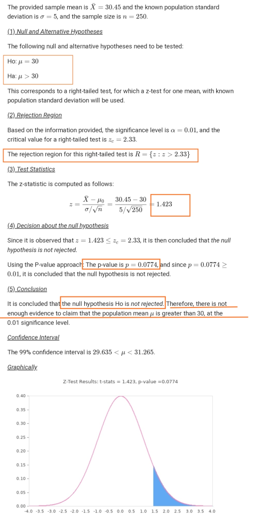 The provided sample mean is I = 30.45 and the known population standard deviation is o 5, and the sample size is n = 250. = .