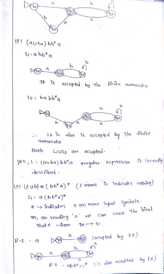 (1) (auba) bb a accepkdby 8 : L2 alo 1 accepte th inite autuomota Both LiUL2 ave accepled dscboc mbols the bina a0, on reading a we Can Teach state -Rom 70-->9, p@ーー:@caccup te hy FA) R.E a :