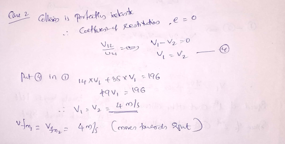 Care 2 Gollisen is Perfectly colasta Coettures of restitution, e=0 Viz Ni-V₂-0 202) 4 v=V2 Put ① in 1 14 XV + 55 X V, 2196 49