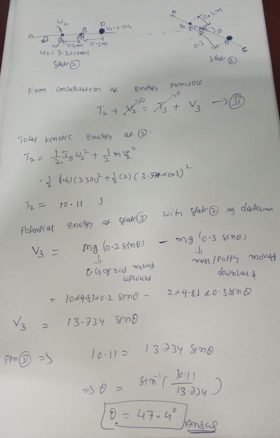 Too2m U=0.342 9 om W22 3.32) red State state Conselvation af from Energy principle Tot Ya I + V₃ Energy at 2 Tosal kimenic Ta