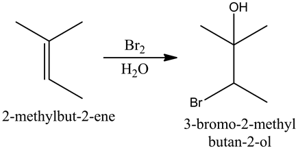 Br2
HO
Br
2-methylbut-2-ene
3-bromo-2-methyl
butan-2-ol