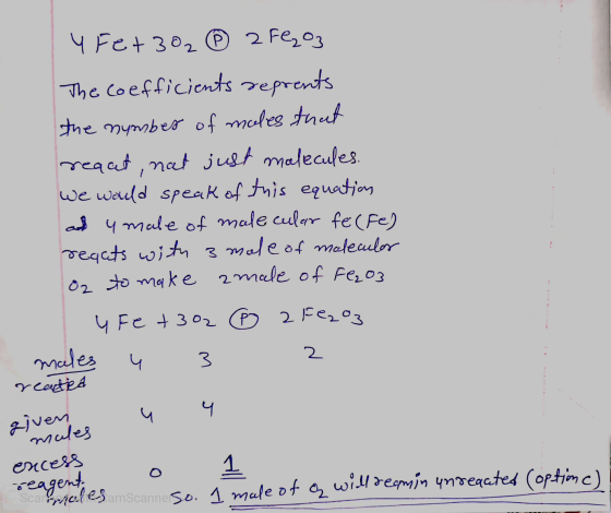 4 Fet 302 ® 2Fe₂O3 The coefficients reprents the number of males that reant, not just malecules. We would speak of this equat