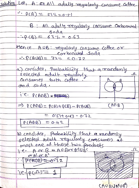 Solution. Let_A_ All_adults regularly-consume coffee. 1 -- PCA) = slil.20:51 B! Alladults regularly consume carbonated مهمه K