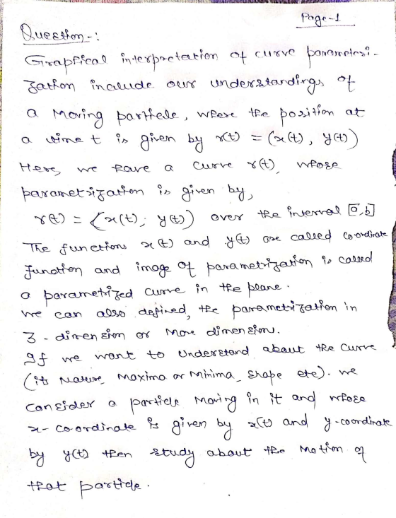 i -Roure Questson- Page 1 Graphical interpretation of curve bowonetes Zation include our understanding of a Moving partiale,