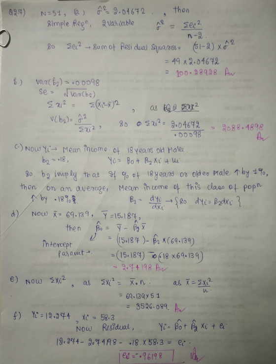 S29) N-51, (a) 2.01672. , then n-8 49 x2-04672 202 o88-4898 00098 C) NowYC→ Mean huome ot 18years old Hale 2 $0. ba innp ly that 94 %ot igyear8 0γ0ldeơ Malen by 4%, thon on am avereger Mecn h come of this claes o popn by 181, 1 : (5-18 )-β2x(64-139) ntencept Pah amt--(15-18%)-0 (18 x69.139) 418 3526 0gq, Hu Now Residual, Iedz-:96198 l