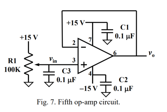 +15 V- +15 V 0.1 uF R1 S. }1c3+ -15V I 0.1 uF Fig. 7. Fifth op-amp circuit. A C2