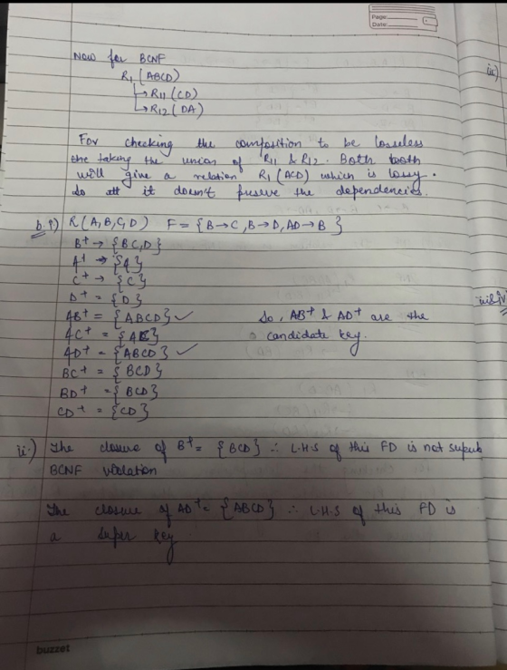 Page Now for BENF R(ABCD) try (CD) DRI DA | For checking the composition to be losseless the taking the union of Ru & R12. Bo