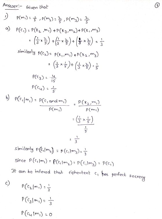 Answer:- Given that a) Pami) = ţ , Pcm) = , P(m3)- P(CI) = P(K2 mi) +P(13, m2) + P(K, , M3) -(-)+6->)(**) - 5 similarly P(cz)