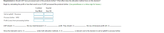 Requirement 2. Should USP have processed each of the products further? What effect does the allocation method have on this de