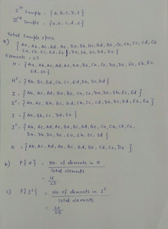 St IInd sample Ja b,c,d,ej Total Samble s bace , Ab, Ac,Ad. Ae, Ba, Bb, Bc, Bd, Be , ca , сь, cc, cd, ce Ea, Eb, Ec. Ed , Ee