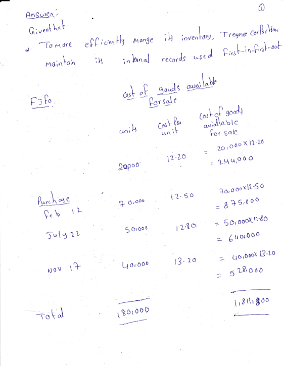 Answer: Grivent hat Tomore maintain efficiently mange itt inventory, Treynar corlor Hon it internal records used first-in fir
