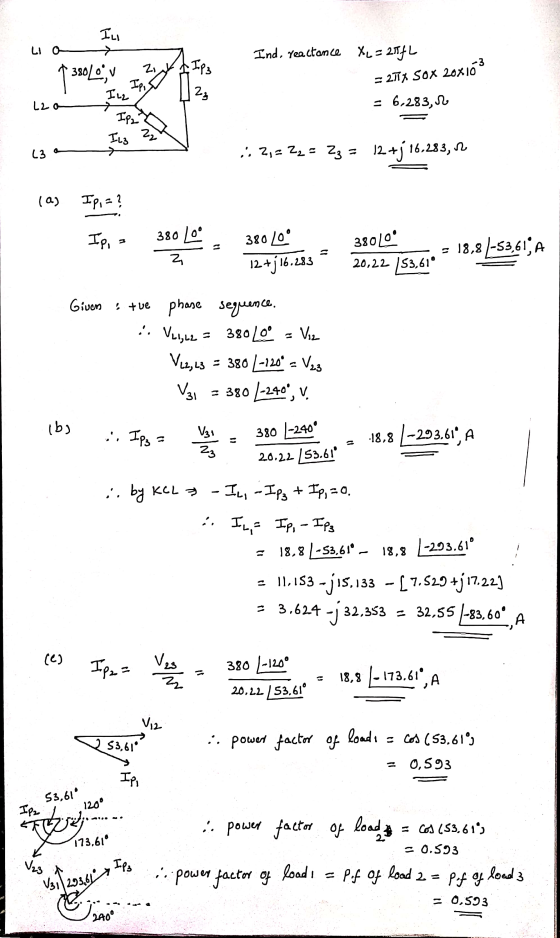 ILI LI O Ind, reactance XL = 2044 N 380/00, v • IP3 Zi Ipo = 271% Sox 20x163 ILL 23 L2a → = 6,283,2 Ipa Ila 22 L3 .. 2,= 22