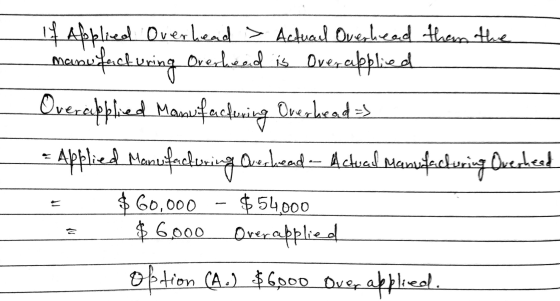 splied Overhead > Actual Overhead them the manwife.cturing Overleed is Over applied Overcxpplied Manufacturing Overhead => -