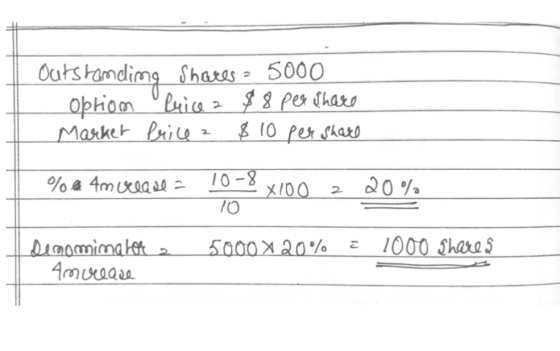 Outstanding Shoes - 5000 option Price a $8 per share Marker Pricez $ 10 per share % 2 4m cellula 10-8 x100 z 20% 10 5000 x 20