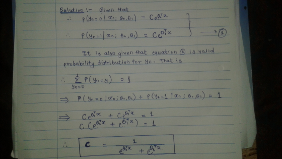 Solution - Given that a P (Yn=0 / Xn; O., 0,) = Ceorx 2 ... P(yn=1/xn; oo, O.) = Ceola - . It is also given that equation ② i