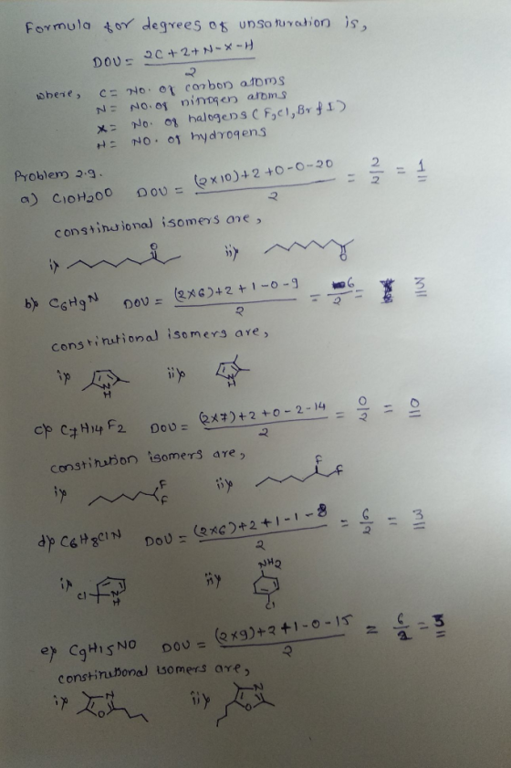 Formula or degrees os unso turation is, 2C+2+ N-x-H DOUS cNO. 0 canbon aoms NO.03 ninDG en atoms No. 03 halogens C Fcl,Br1) N