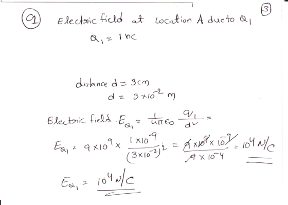 3 lectsic ficld atLocation A dueto Q duhnce d = 3cm -2 -2 а,