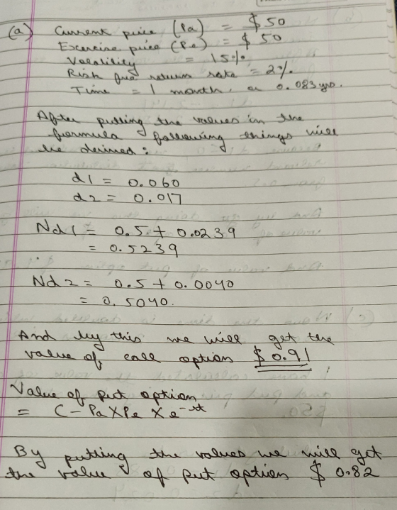 Current Excercise puce (pa) - $50 puce (Pe) = $50 انحله فوح کا Time = 1 month a 0. 083 yrs After pulling formula he dained :