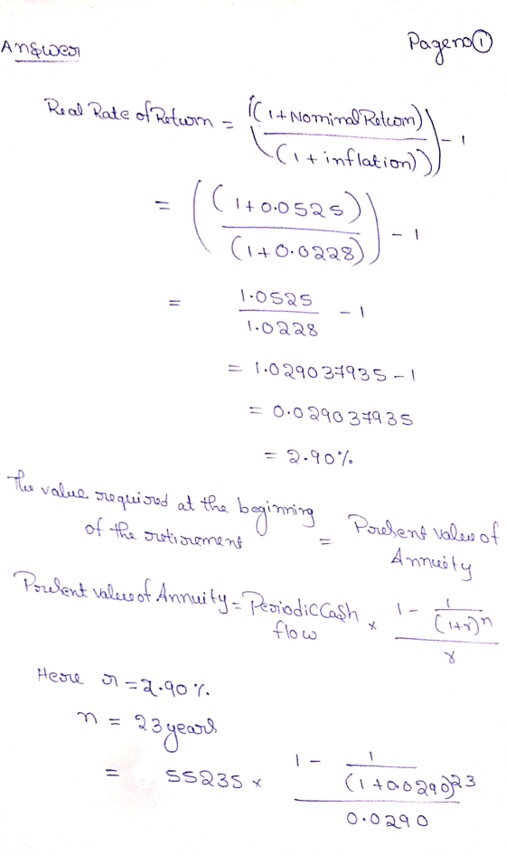Andweg Pageno Real Rate of Return 1+ Nominal Rotwin) (it inflation) ) (1+0.0525) (1+0.0228) 1 1-osas - 1.0228 = 1.029037935-1