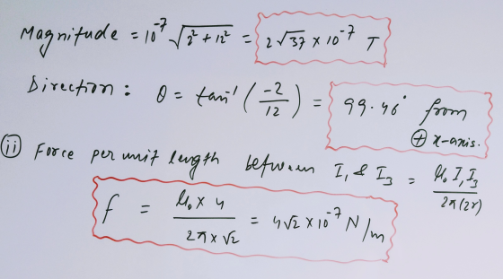 Magnitude = 107 = 107 / ² + 12 = /28370107 7 Direction : O= tant ( 22 ) = {qq. 46 from ☺ Force per mit length lo X Y between