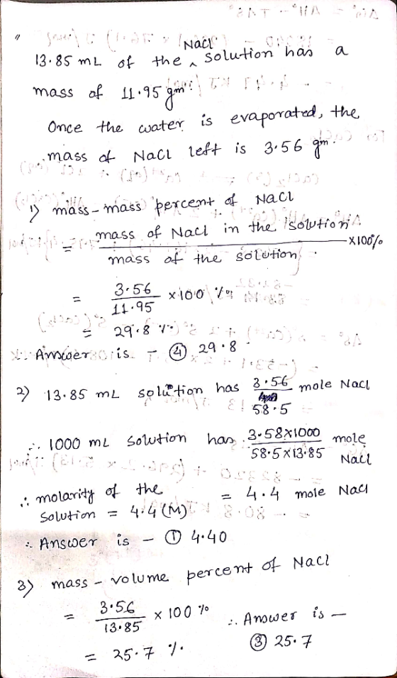 NT Naci 13.8S mL of Solution ha a the A mass af il95m Once the water is evaporated, the Nac left is 3.56 gm mass af mass-mass