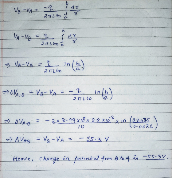 an Vo - VA -q Q TL to 2HLG va - Vos droit - VA - Vo = 2 in (6) QITLGO AVAB = VB VA = - 9 in (b) = DVAIR = - 2x 8.99xio x 2.8