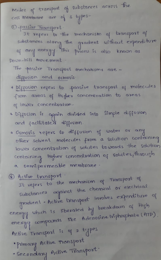 Cell Membrane substances the This known as The Medes of transport of substances across the are of 3 types- o passive Transpor