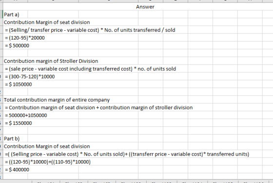 Answer Parta) Contribution Margin of seat division = (Selling/transfer price - variable cost) * No. of units transferred / so