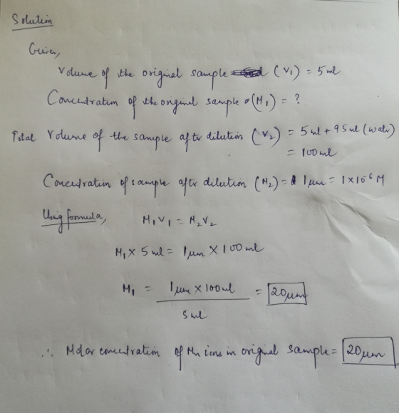 slutem Guins Vdune of the origial sample C)5l Coucedratin of the ong sempk ) (w) 5ult 95ul of dilutn() Total Yolune the soupl