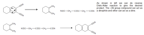 As shown in left we can do reverse Diels-Alder reaction to give the desired product. The -CN group compound can act as CH NEC