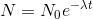 N= N_0 e^ { -\lambda t}