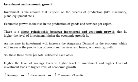 Investment and economic growth Investment is the amount that is spent on the process of production (like machinery, plant, eq