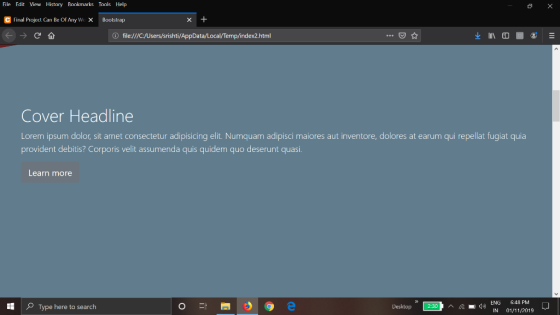 File Edit View History Bookmarks Tools Help Crinal Project Can Be Of Any We X Bootstrap O file:///C:/Users/srishti/AppData/lo