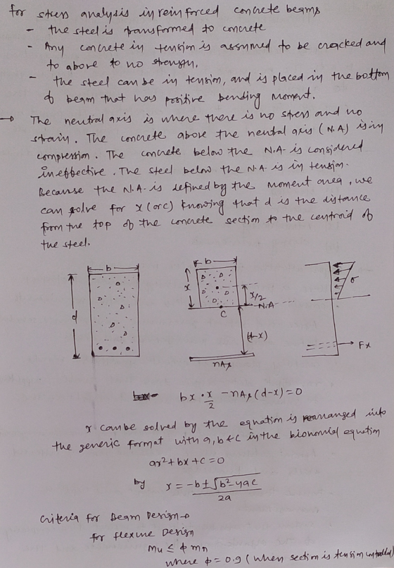 for stress analysis in reinforced concrete beams the steel is pansformed to concrete Any concrete in tension is assumed to be