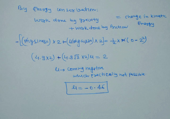 By Energy conservation: work done by growity = change in kinetic + work done by friction Energy - (pagsingo) x 2 + (ting ap 3