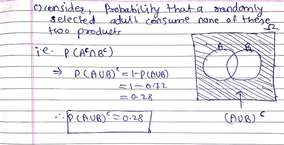 (C) consider, Bobability that a sandomly selected adult consume none of these two products lie. P CAN B) » PCAUB) = 1-PCAUB)
